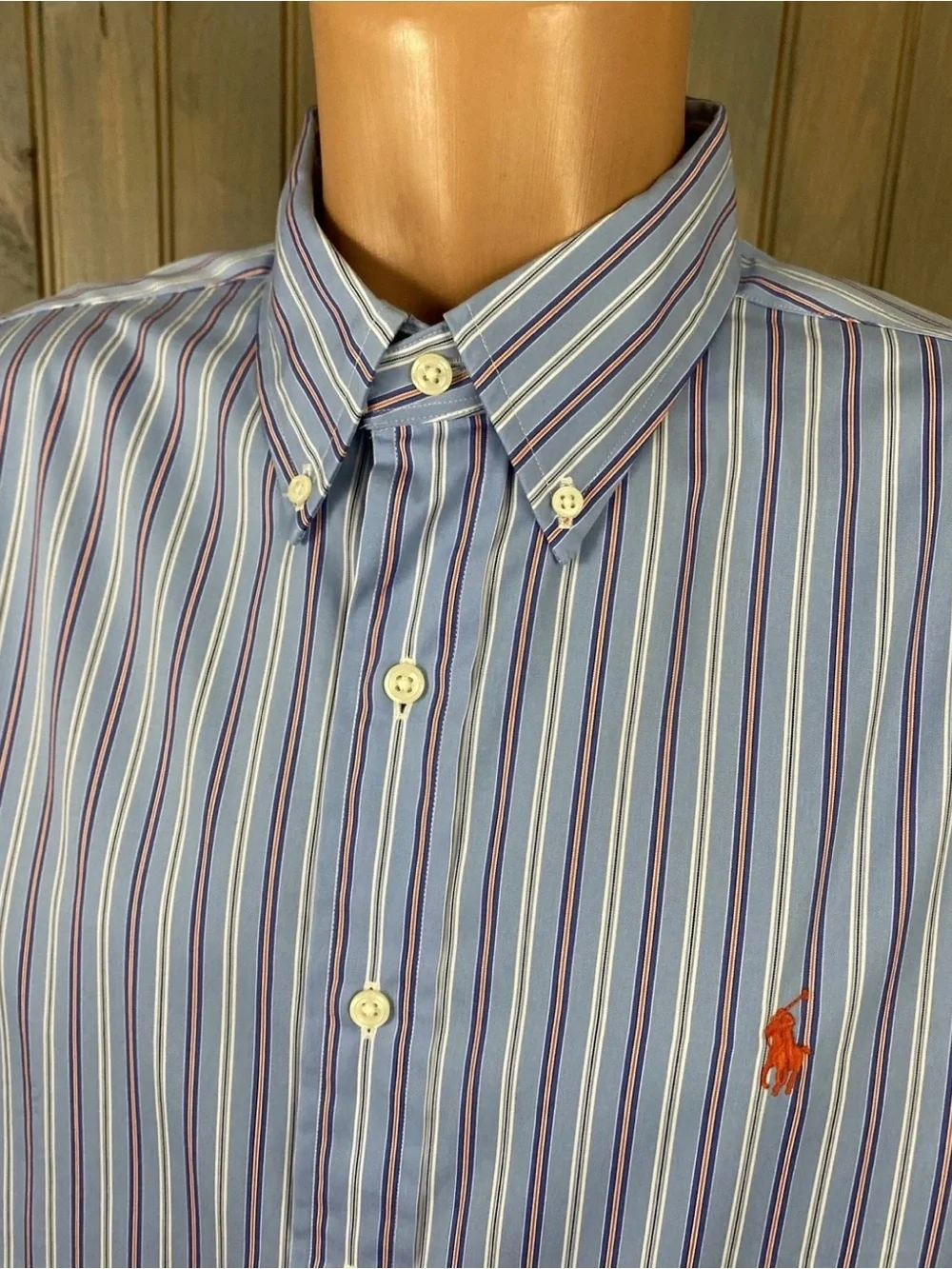 Ralph Lauren Light Blue Multi-Stripe Button-Down Shirt with Red Pony - Picture 2 of 6